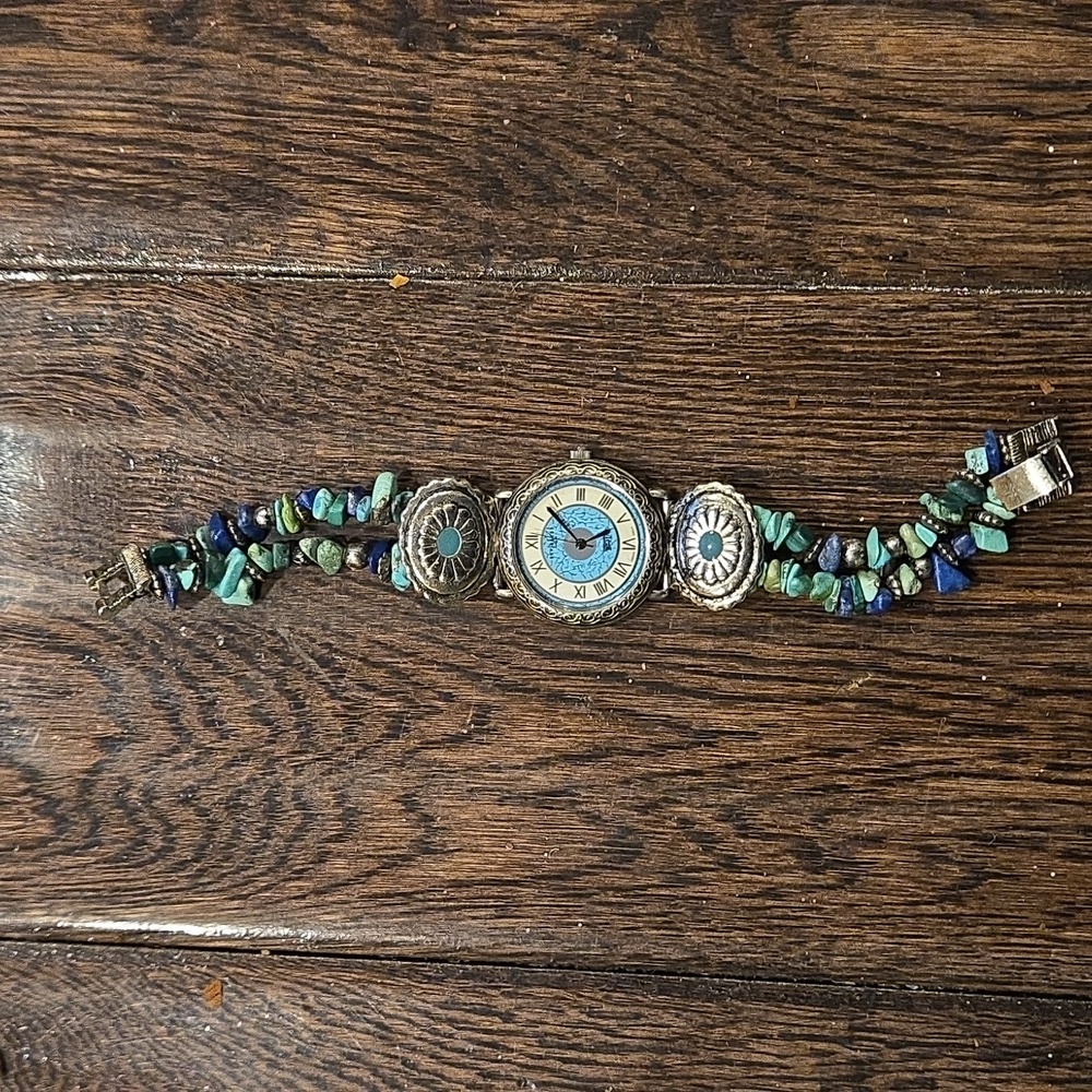 L A Express Silver and Turquoise Watch with Roman Numerals - Picture 2 of 3